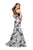 La Femme - 25756 Two Piece Deep V-neck Floral Print Mermaid Dress In White and Multi-Color