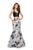 La Femme - 25756 Two Piece Deep V-neck Floral Print Mermaid Dress In White and Multi-Color