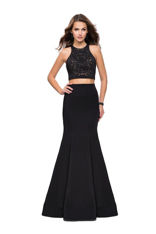 La Femme - 25759 Two Piece Cutout Jersey Trumpet Dress In Black