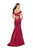 La Femme - 25764 Two Tone Off-Shoulder Satin Mermaid Dress In Red