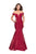 La Femme - 25764 Two Tone Off-Shoulder Satin Mermaid Dress In Red