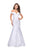 La Femme - 25764 Two Tone Off-Shoulder Satin Mermaid Dress In White
