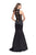 La Femme - 25792 Lace High Halter Satin Mermaid Dress In Black