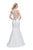 La Femme - 25792 Lace High Halter Satin Mermaid Dress In White