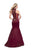 La Femme - 25792 Lace High Halter Satin Mermaid Dress In Red