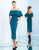 Ieena Duggal  - 25801I Ruffled Off Shoulder Tea Length Dress In Blue and Green