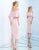 Ieena Duggal  - 25801I Ruffled Off Shoulder Tea Length Dress In Pink