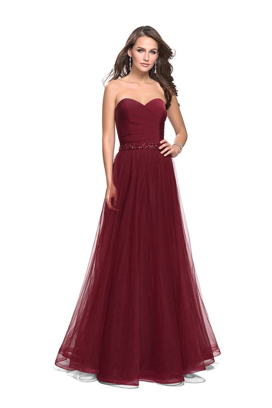 La Femme - 25809 Bead Embellished Tulle A-line Dress In Red