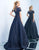 Ieena Duggal  - 25809I High Collar Embellished Satin Ballgown In Blue