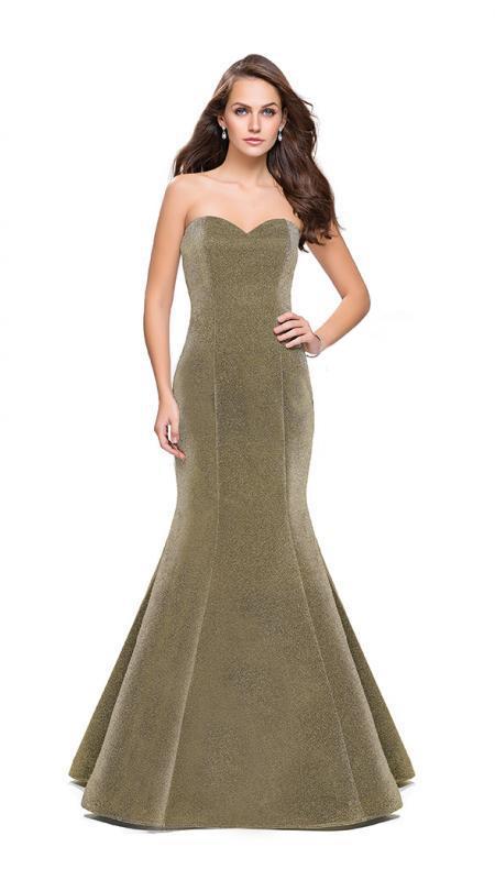 La Femme - 25811 Strapless Sweetheart Glitter Mikado Mermaid Gown in Gold