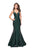 La Femme - 25813 Strappy Deep V-neck  Mermaid Dress In Green
