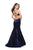 La Femme - 25813 Strappy Deep V-neck  Mermaid Dress In Blue