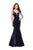 La Femme - 25813 Strappy Deep V-neck  Mermaid Dress In Blue