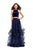 La Femme - 25817 Two Piece Velvet Halter Tulle A-line Dress In Blue