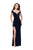 La Femme - 25823 Beaded Lace Off-Shoulder Velvet Dress In Blue