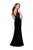 La Femme - 25824 Lace Deep V-neck Velvet Sheath Dress In Black