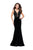 La Femme - 25824 Lace Deep V-neck Velvet Sheath Dress In Black