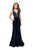 La Femme - 25824 Lace Deep V-neck Velvet Sheath Dress In Blue