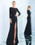 Ieena Duggal  - 25828I Long Sleeve Metallic Ornate Sheath Gown In Black