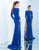 Ieena Duggal  - 25828I Long Sleeve Metallic Ornate Sheath Gown In Blue