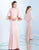 Ieena Duggal  - 25829I Adorned Cape Overlay Trumpet Gown In Pink