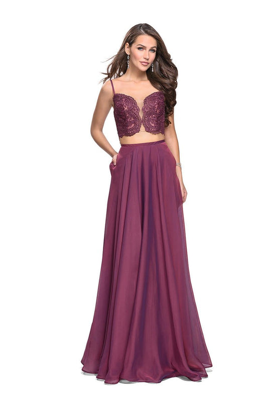 La Femme - 25830 Two Piece Beaded Lace Chiffon A-line Dress In Purple