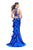 La Femme - 25838 Sleeveless High Halter Ruffled Mermaid Gown In Blue