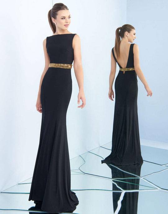 Ieena Duggal  - 25844I Sleeveless Gilt Beaded Sheath Gown In Black
