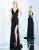 Ieena Duggal  - 25846I Plunging V-Neck High Slit Sheath Gown In Black