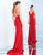 Ieena Duggal  - 25846I Plunging V-Neck High Slit Sheath Gown In Red