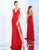 Ieena Duggal  - 25846I Plunging V-Neck High Slit Sheath Gown In Red