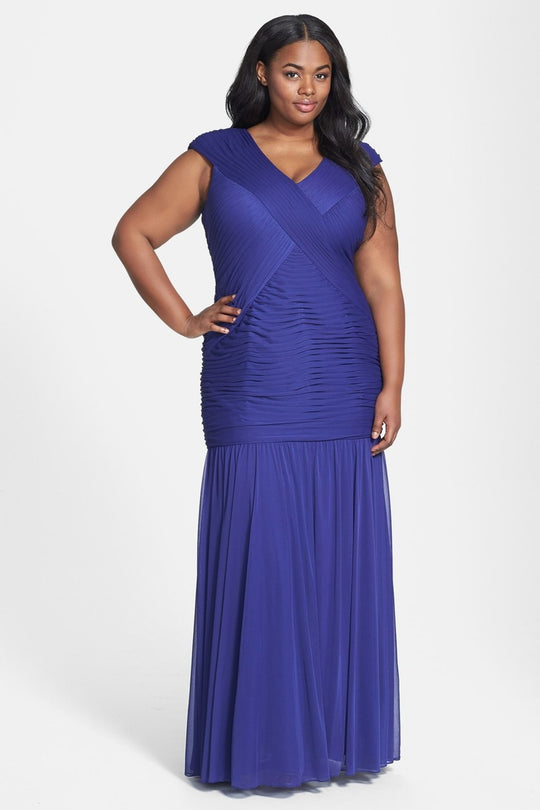 Adrianna Papell - 09G890441 Cap Sleeve Crisscrossed Front Trumpet Gown in Purple