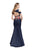 La Femme - 25848 Cold Shoulder Floral Two Piece Denim Gown In Blue