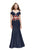 La Femme - 25848 Cold Shoulder Floral Two Piece Denim Gown In Blue
