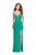 La Femme - 25853 Deep V-neck Satin Sheath Dress In Green