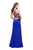 La Femme - 25853 Deep V-neck Satin Sheath Dress In Blue