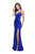 La Femme - 25853 Deep V-neck Satin Sheath Dress In Blue