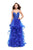 La Femme - Beaded Lace Plunging Sweetheart Ruffled Dress 25857 In Blue