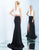 Ieena Duggal  - 25869I Plunging Slits Belted Dress In Black and White