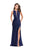 La Femme - 25869 Deep V-Cut Sparkling Slit Jersey Dress In Blue