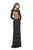 La Femme - 25872 Long Sleeve Patterned Metallic Beaded Evening Gown In Black