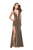 La Femme - 25882 Plunging V-neck Jersey Sheath Dress In Silver and Gold