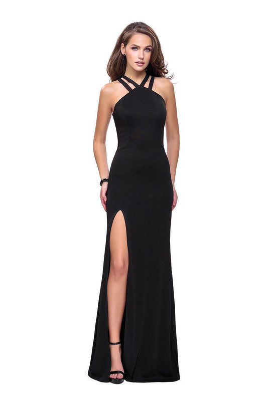 La Femme - 25883 Strappy High Halter Sheath Dress in Black