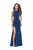 La Femme - 25884 Ruched Bateau Sheath Dress In Blue and Multi-Color