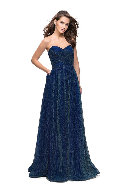 La Femme - Strapless Sweetheart Evening Dress 25886 in Blue and Multi-Color