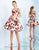Ieena Duggal  - 25897I Rose Printed V Neck Cocktail Dress In White and Red