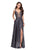 La Femme - 25907 Embroidered Deep V-neck A-line Dress In Gray and Silver