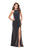 La Femme - 25908 Strappy High Halter Sheath Dress In Blue and Gold