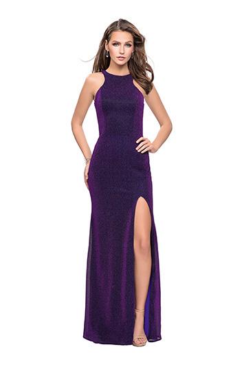 La Femme - 25908 Strappy High Halter Sheath Dress In Purple and Multi-Color