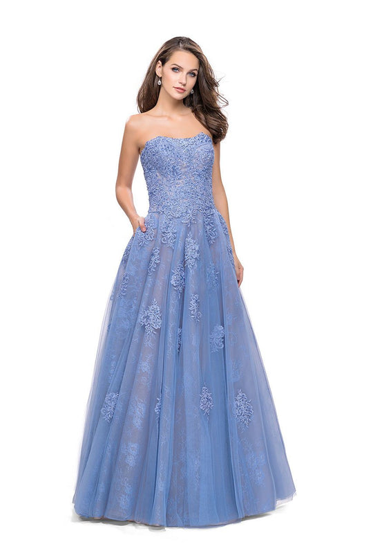 La Femme - 25925 Lace Sweetheart Tulle Ballgown In Blue